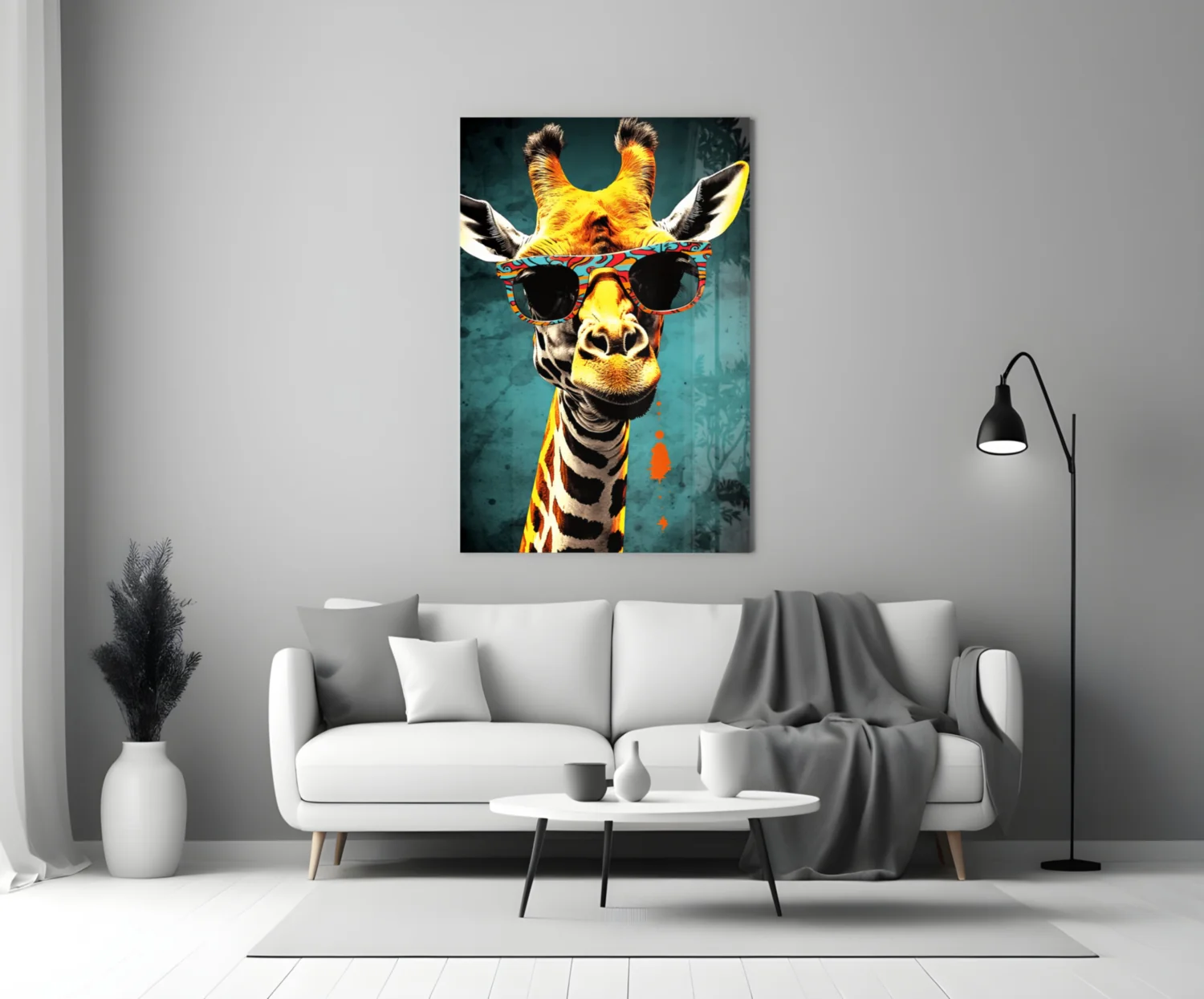 Paisley Shades Giraffe Dark Teal Glass Wall Art - Image 3