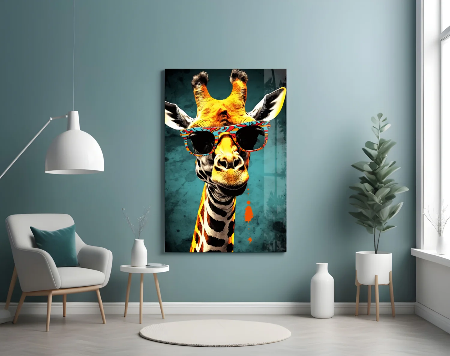 Paisley Shades Giraffe Dark Teal Glass Wall Art - Image 4