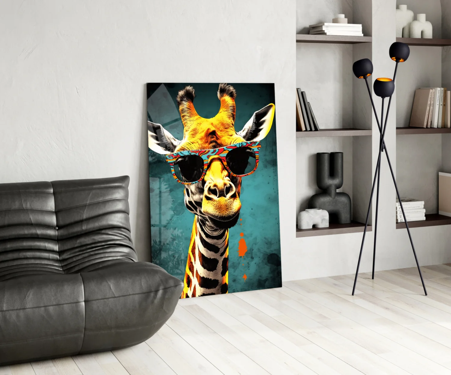 Paisley Shades Giraffe Dark Teal Glass Wall Art - Image 5