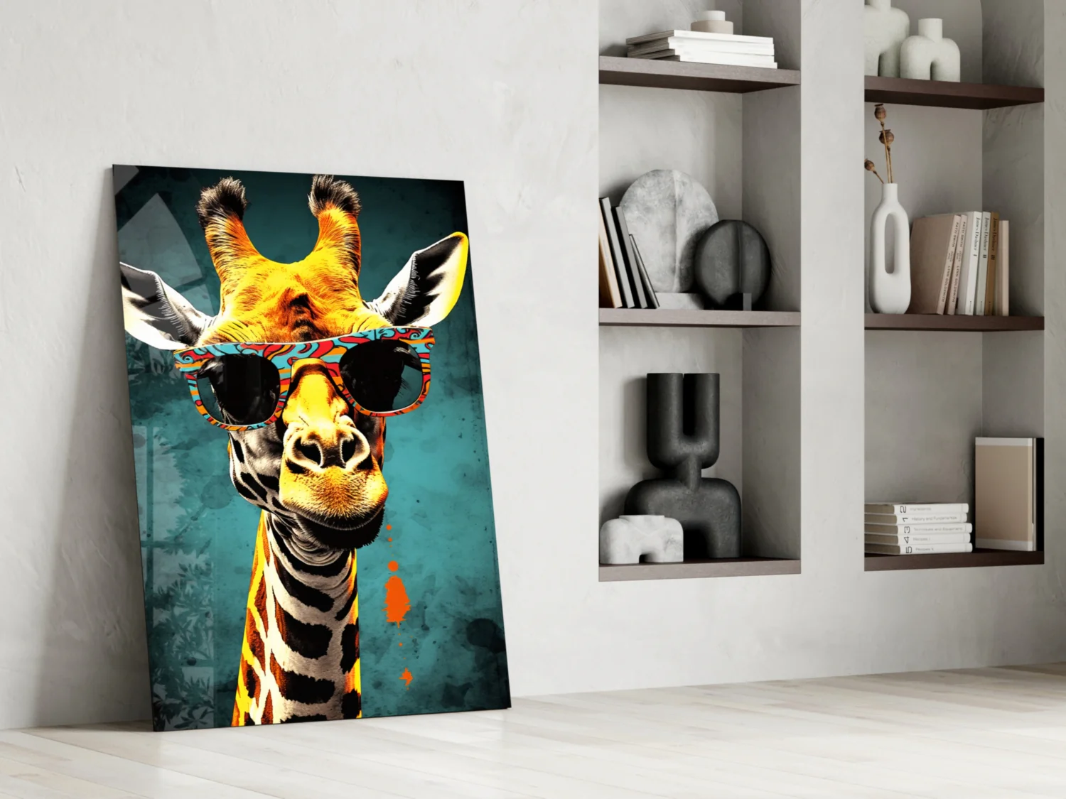 Paisley Shades Giraffe Dark Teal Glass Wall Art - Image 6