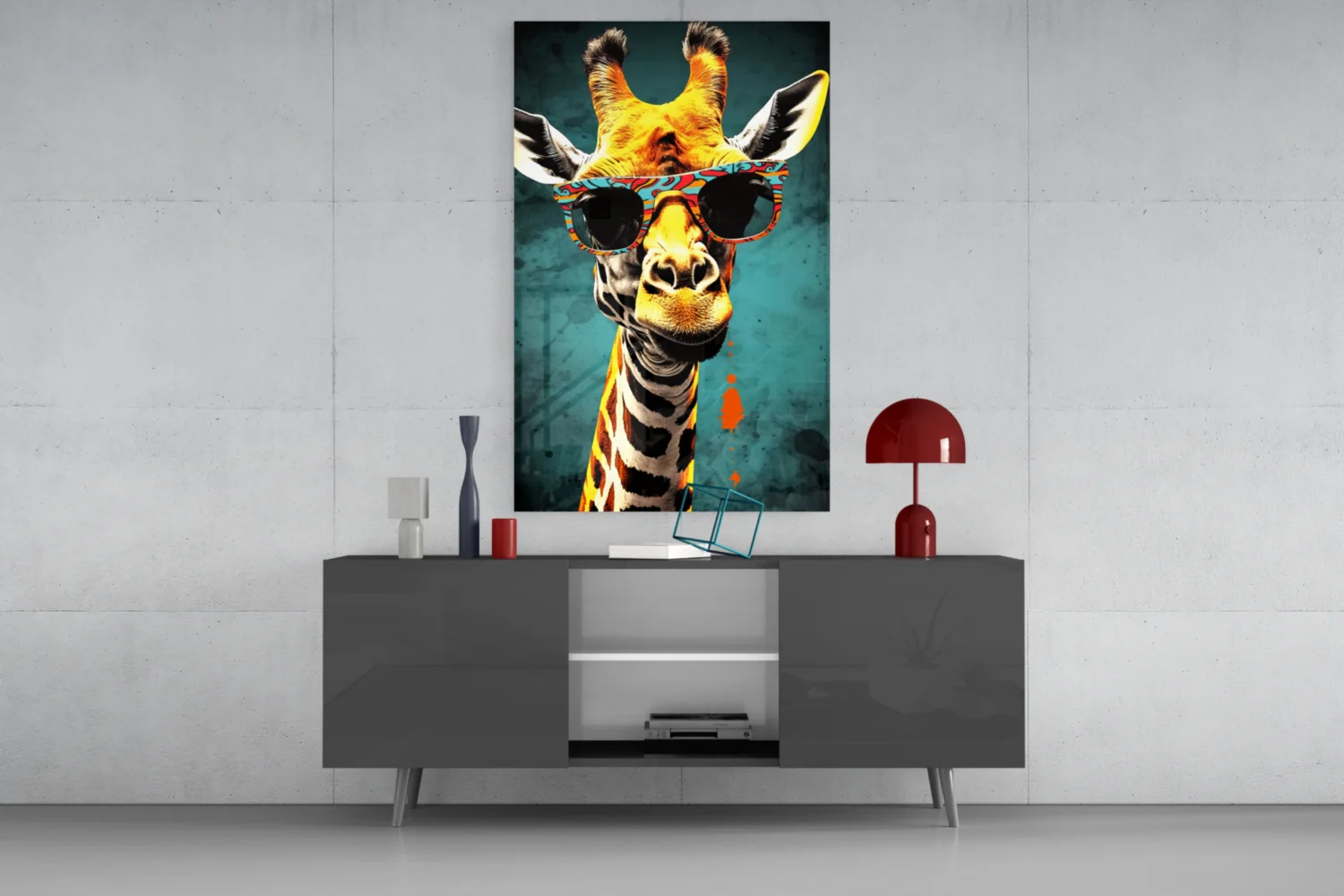 Paisley Shades Giraffe Dark Teal Glass Wall Art - Image 8