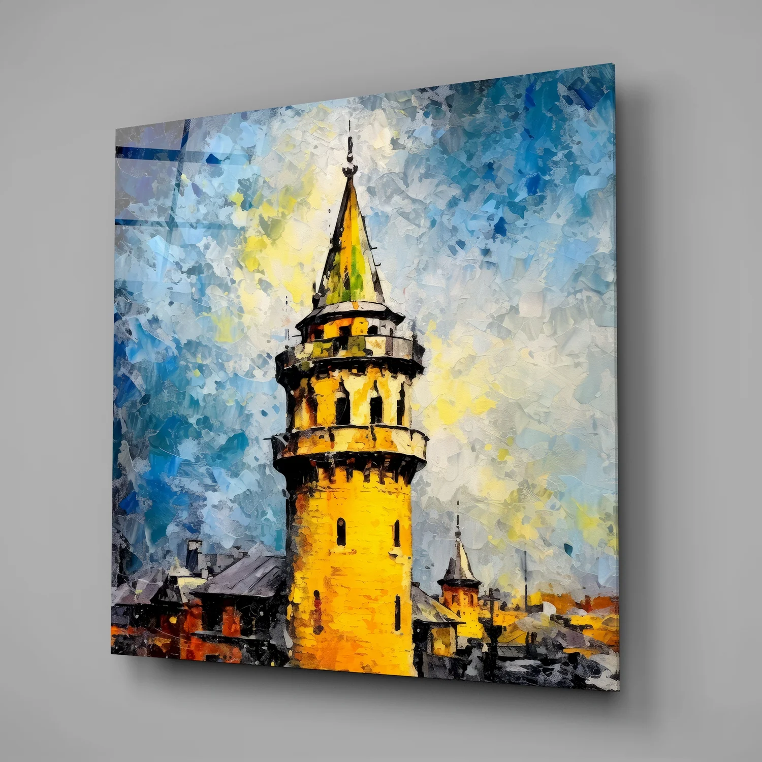 Palette Knife Galata Tower Glass Wall Art - Image 2