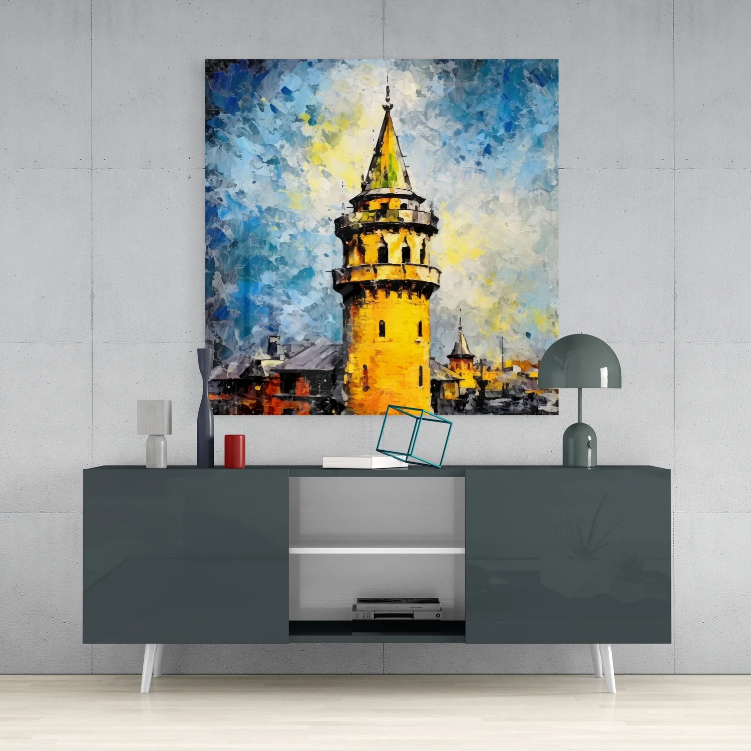 Palette Knife Galata Tower Glass Wall Art - Image 4