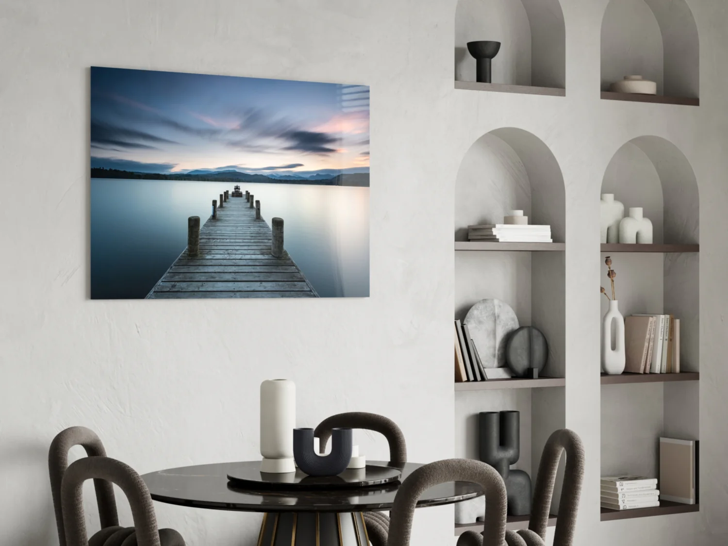 Panoramic Dusk Lake Jetty Glass Wall Art - Image 6