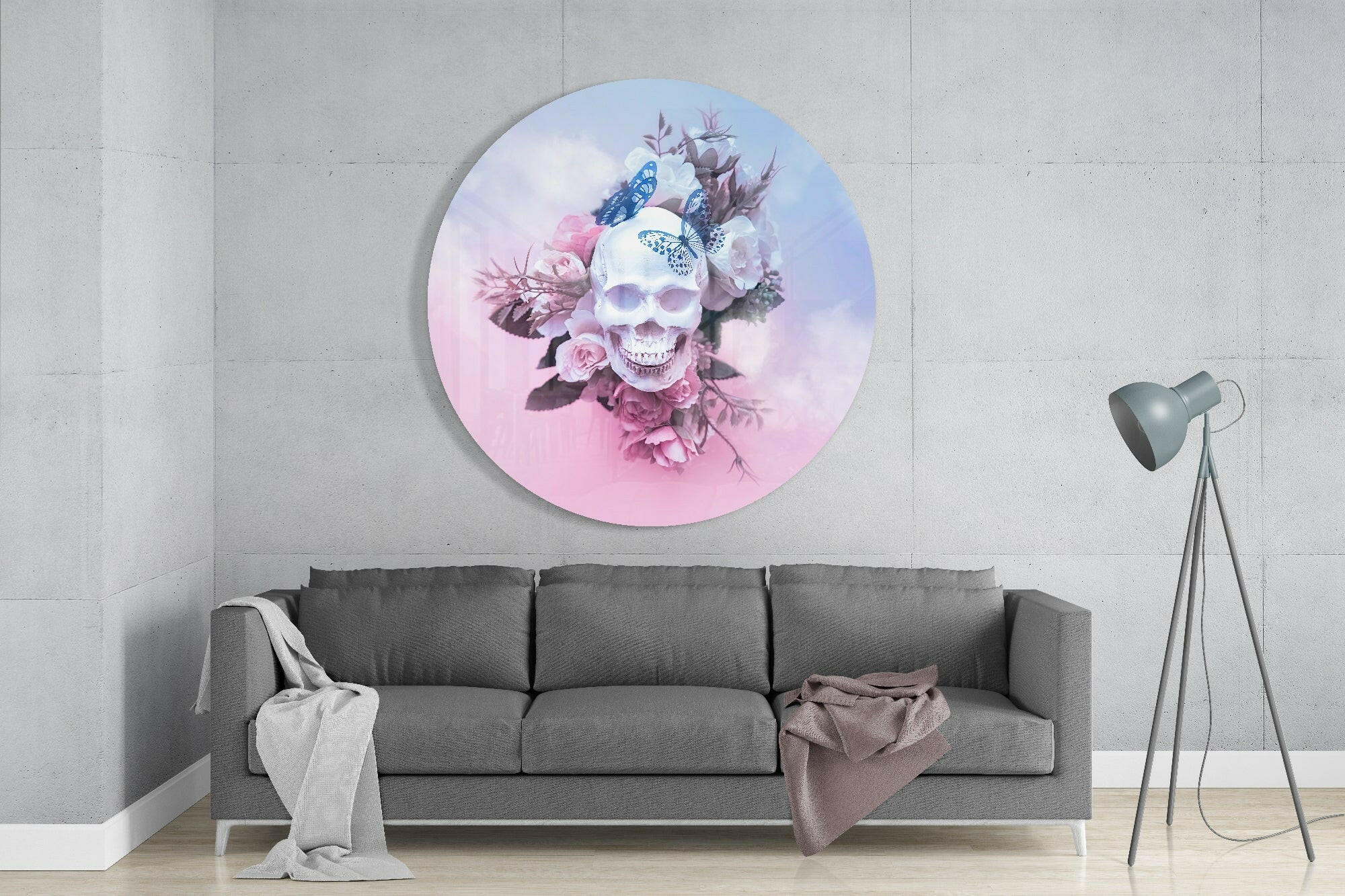 Pastel Butterfly Floral Skull Glass Wall Art - Image 2