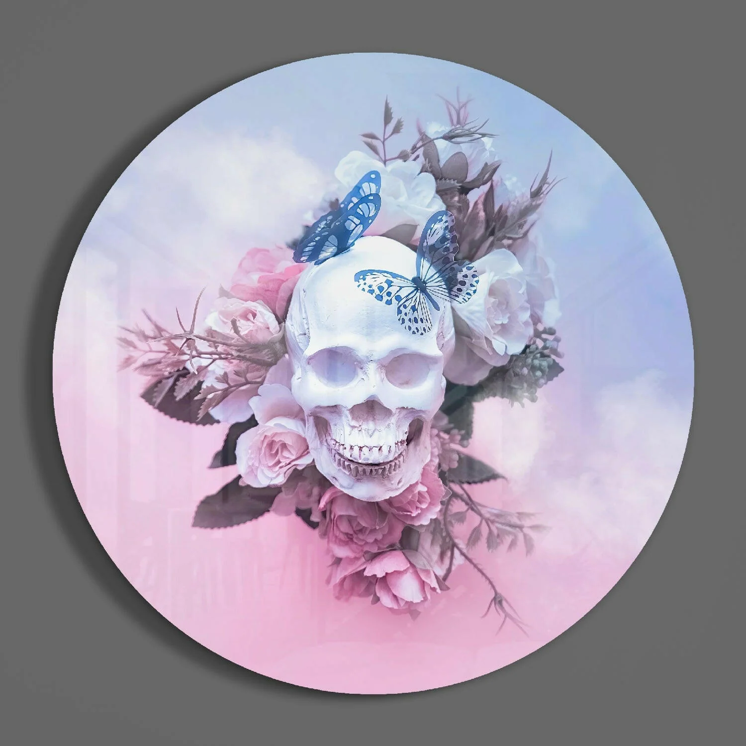 Pastel Butterfly Floral Skull Glass Wall Art - Image 3