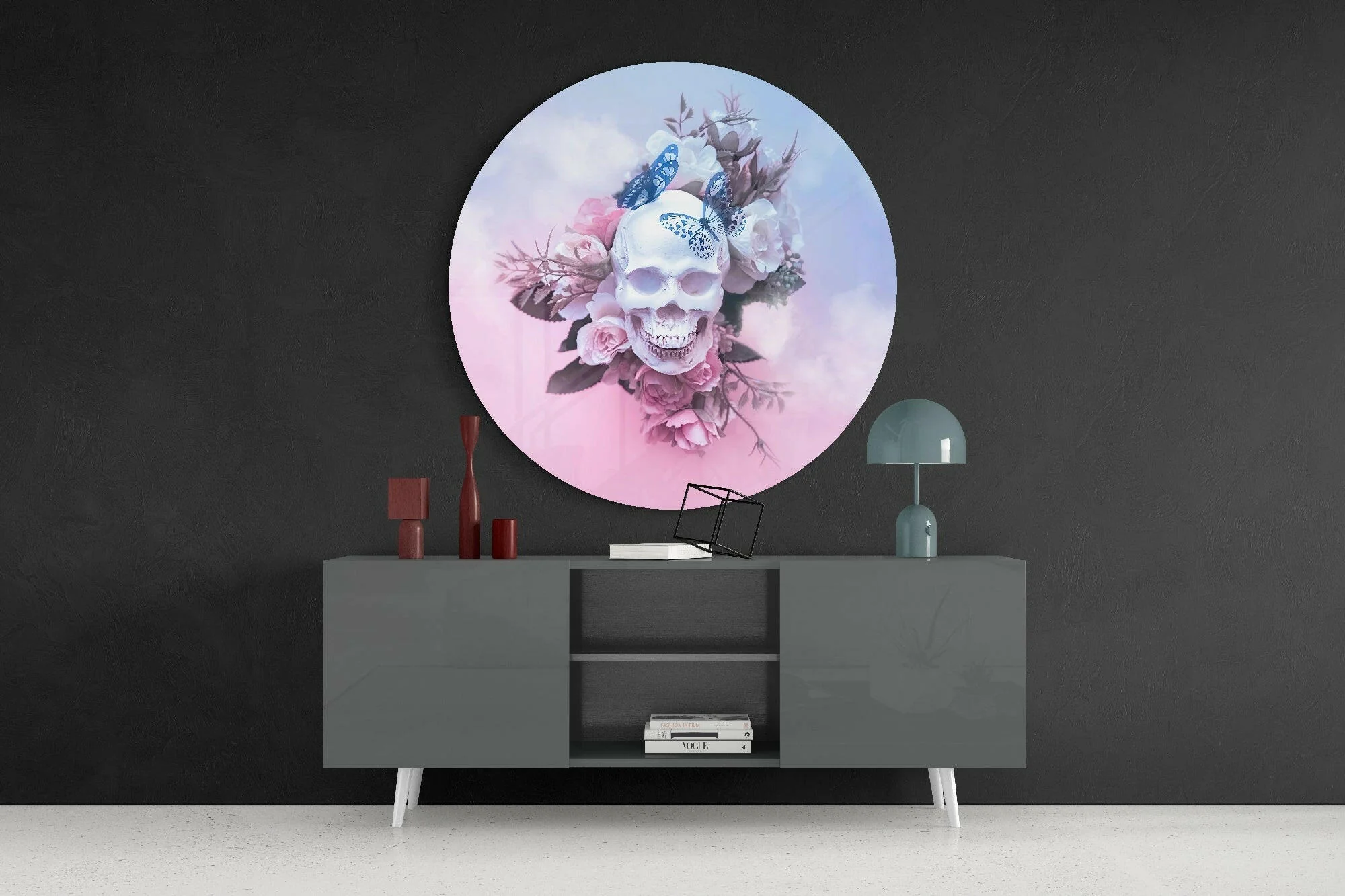 Pastel Butterfly Floral Skull Glass Wall Art - Image 4