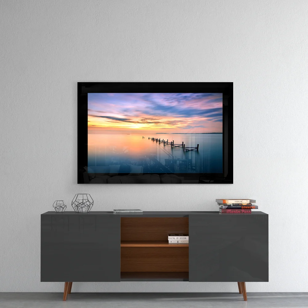 Pastel Dusk Wooden Posts Glass Wall Art - Image 4