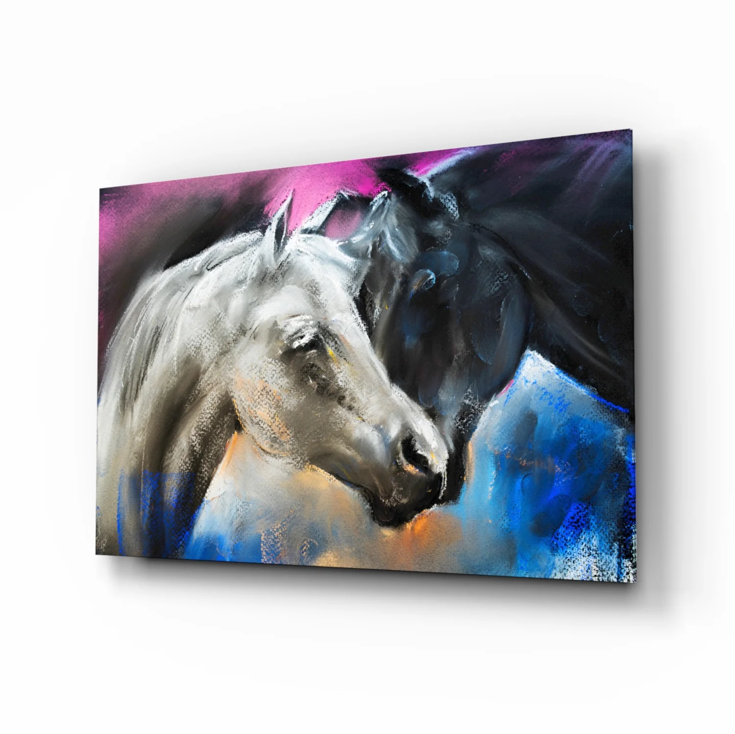 Pastel Horse Pair Embrace Glass Wall Art