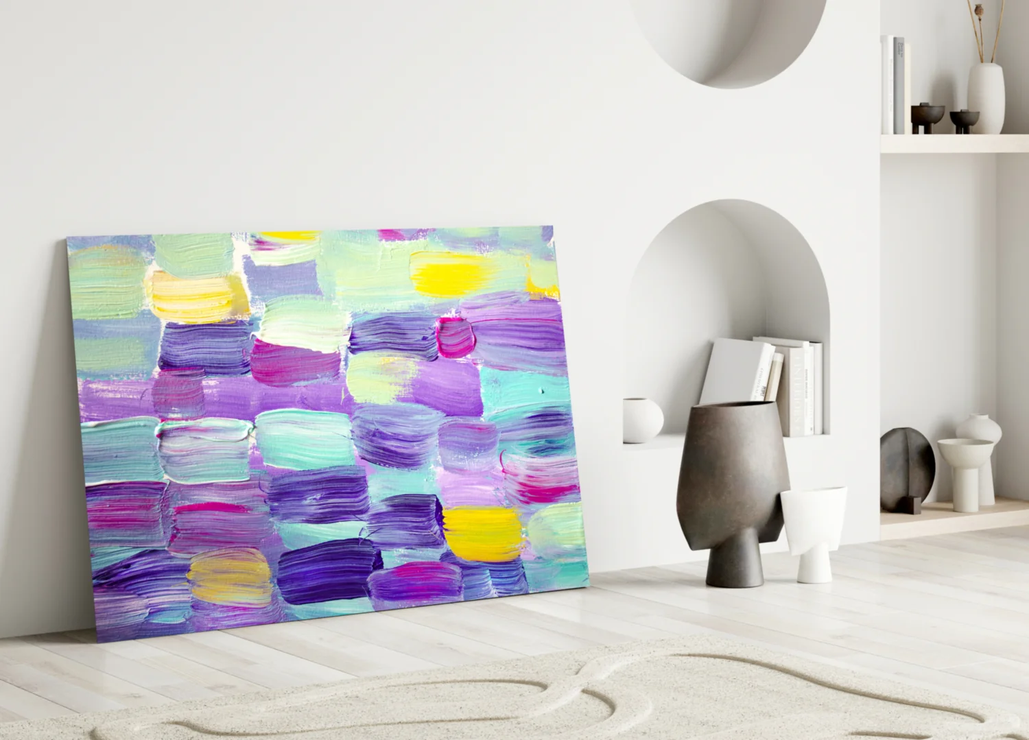 Pastel Purple Brushstroke Grid Glass Wall Art - Image 4