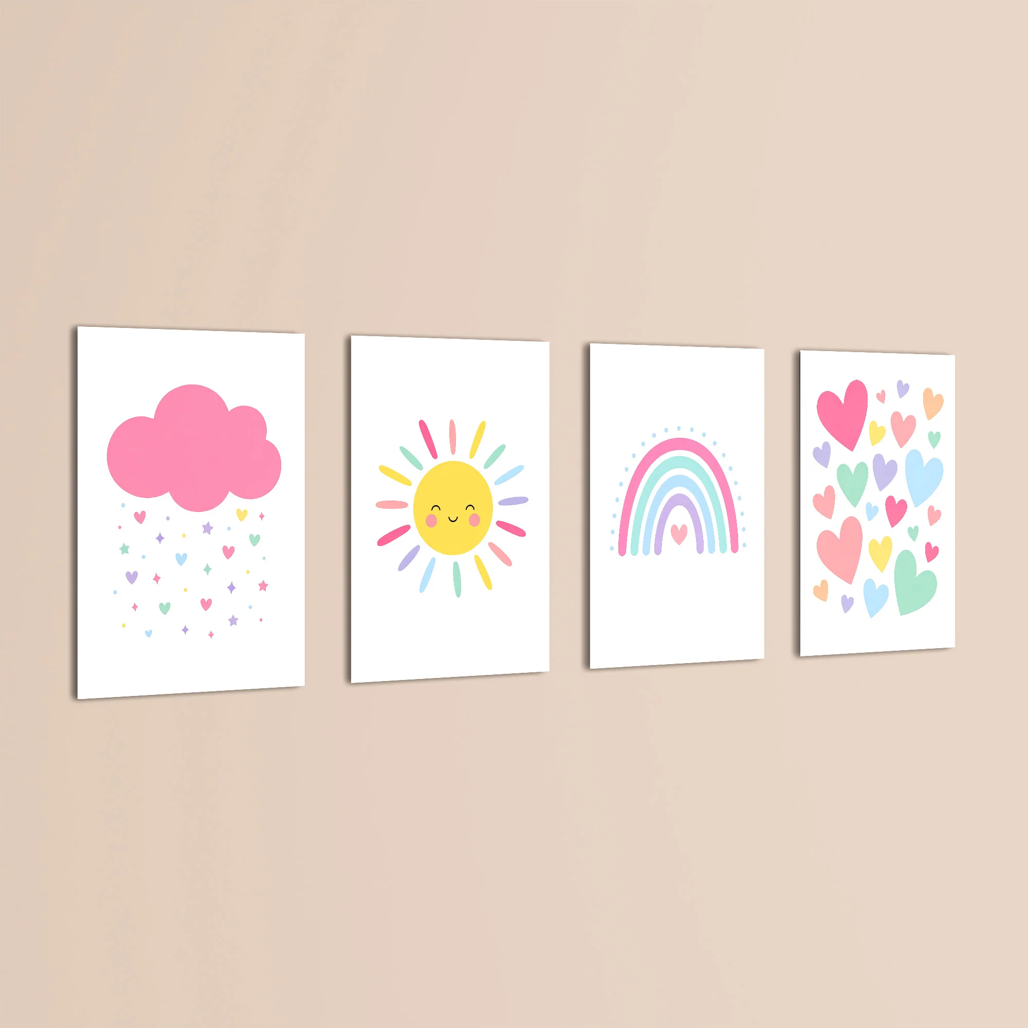 Pastel Rainbow Sun Cloud Hearts 4 Pieces Kids Metal Wall Art - Image 3