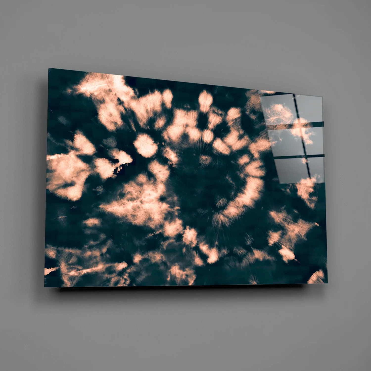 Peach Dandelion Spiral Navy Glass Wall Art - Image 3