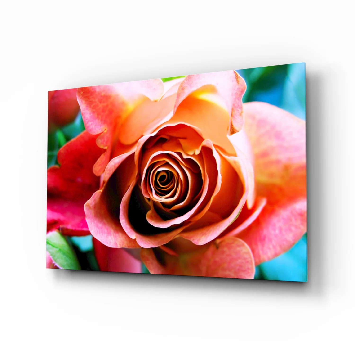 Peach Rose Teal Backdrop Glass Wall Art - Image 2