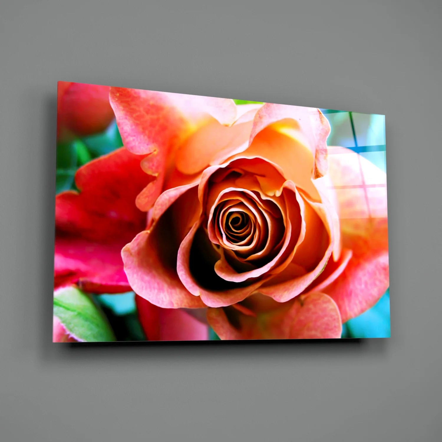 Peach Rose Teal Backdrop Glass Wall Art - Image 3