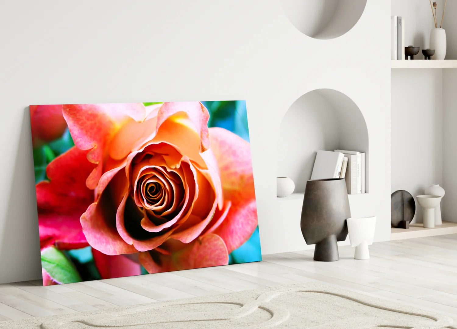 Peach Rose Teal Backdrop Glass Wall Art - Image 4