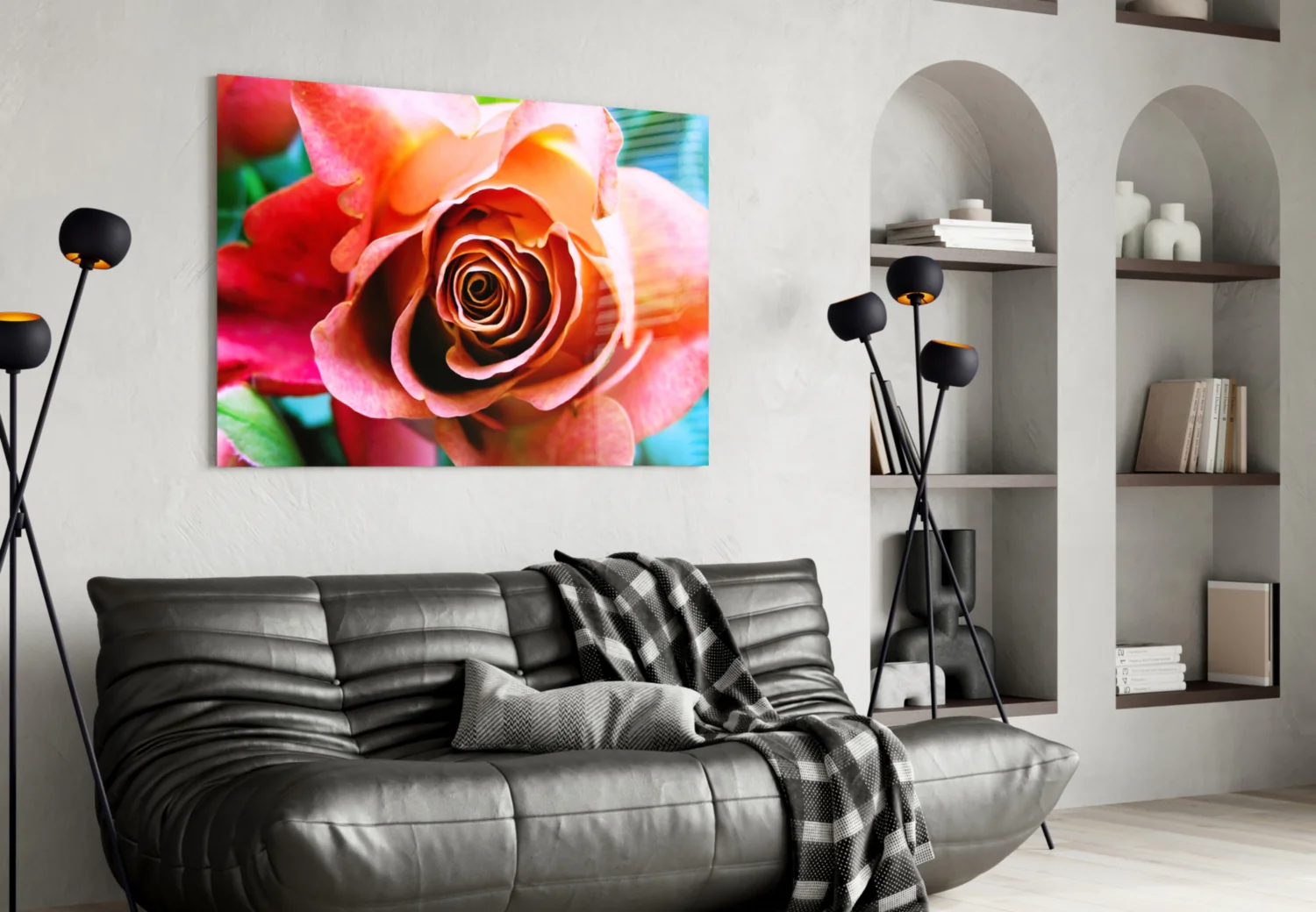 Peach Rose Teal Backdrop Glass Wall Art - Image 5