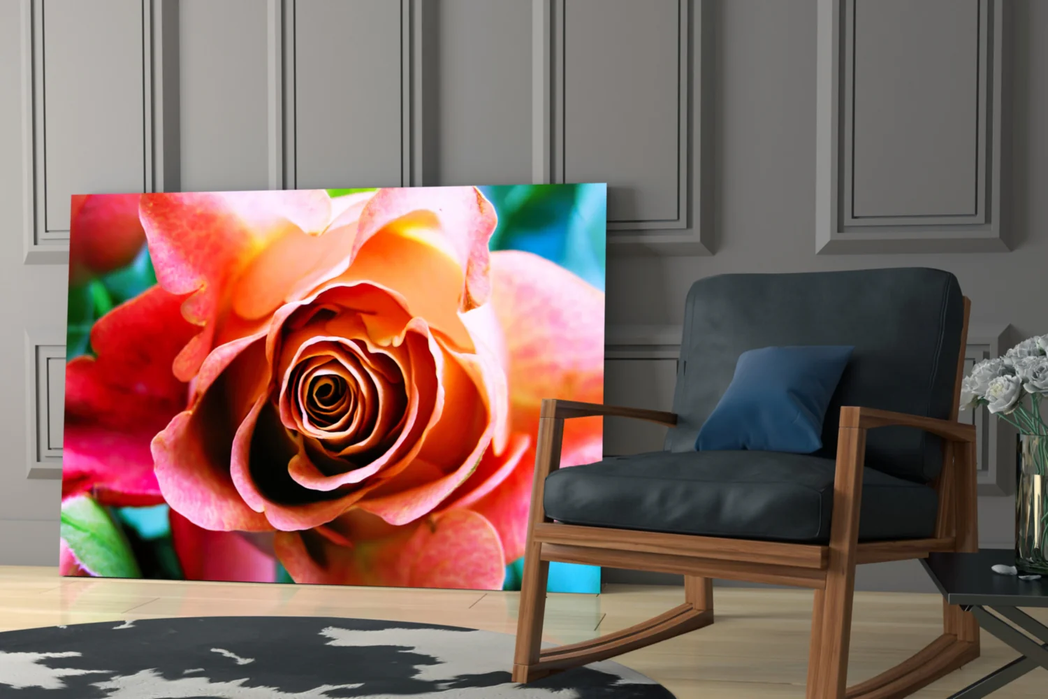 Peach Rose Teal Backdrop Glass Wall Art - Image 7