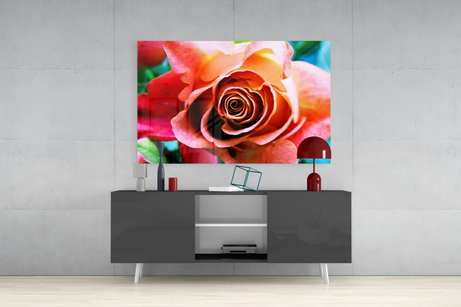 Peach Rose Teal Backdrop Glass Wall Art - Image 9