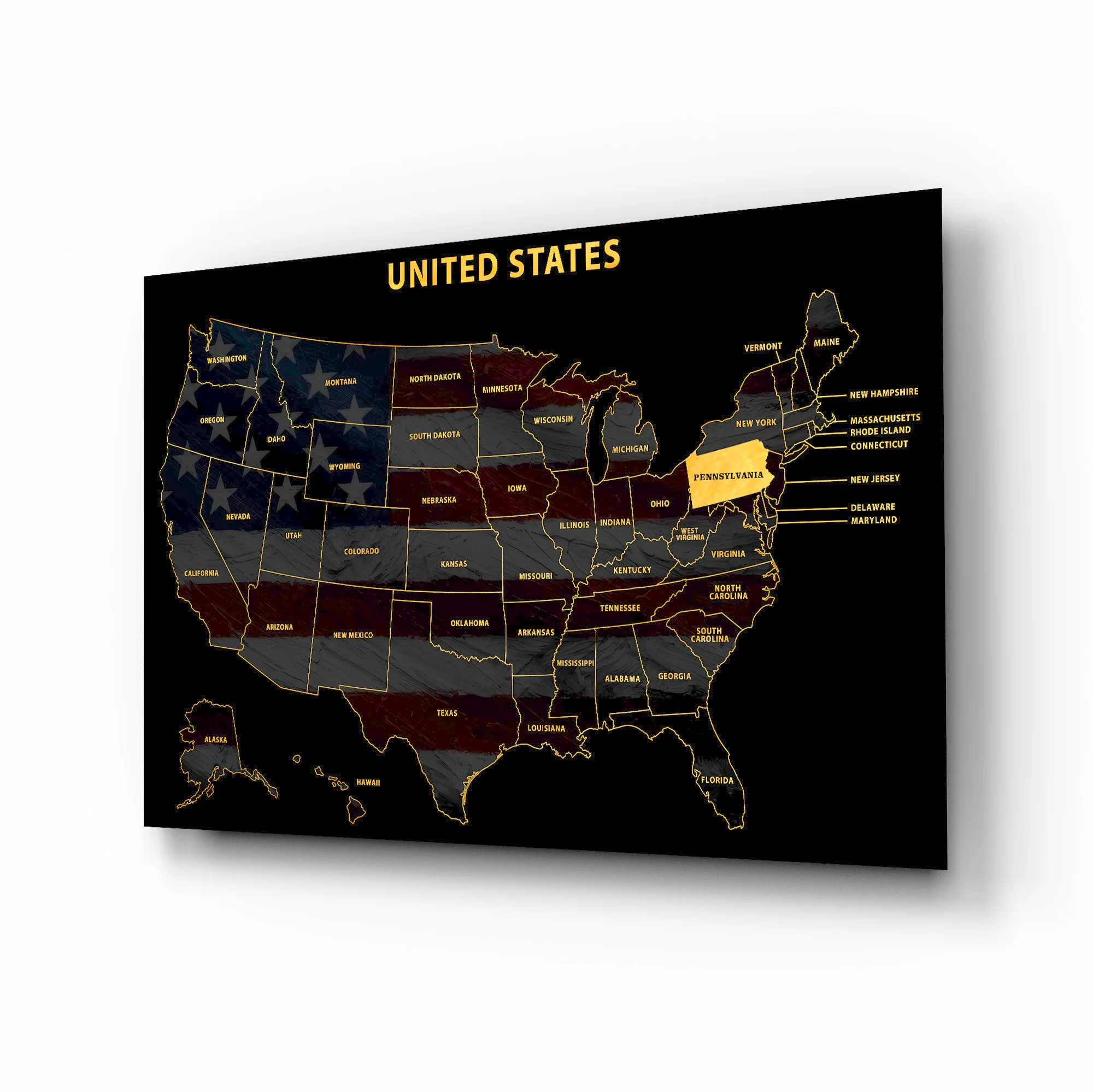 Pennsylvania State Map — Haptic 3D Embossed Metal Wall Art - Image 2