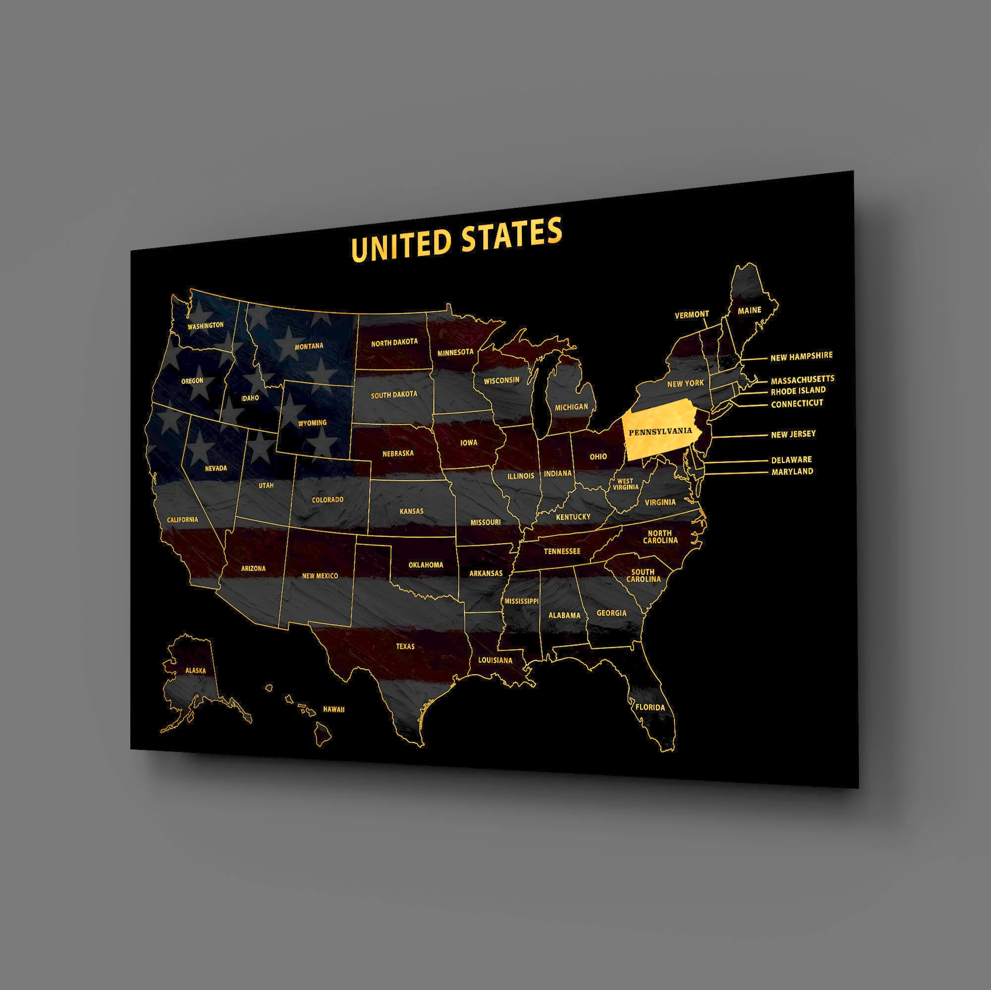Pennsylvania State Map — Haptic 3D Embossed Metal Wall Art - Image 3