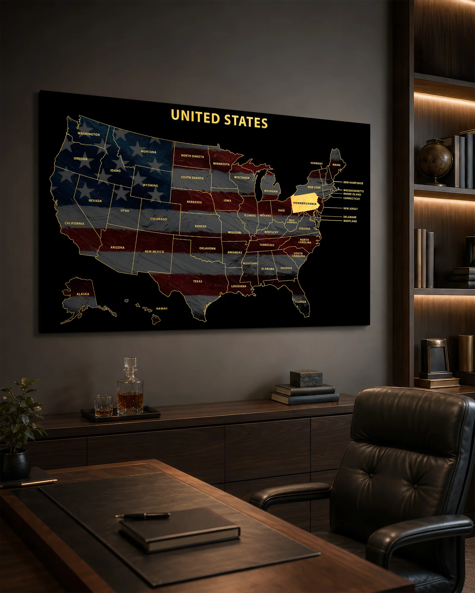 Pennsylvania State Map — Haptic 3D Embossed Metal Wall Art - Image 4