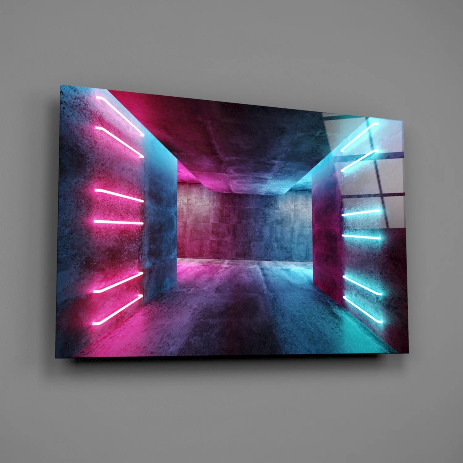 Pink Blue Neon Concrete Room Glass Wall Art - Image 2