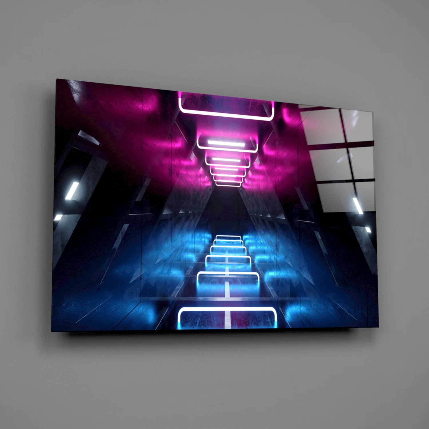 Pink Blue Neon Frame Tunnel Glass Wall Art - Image 2