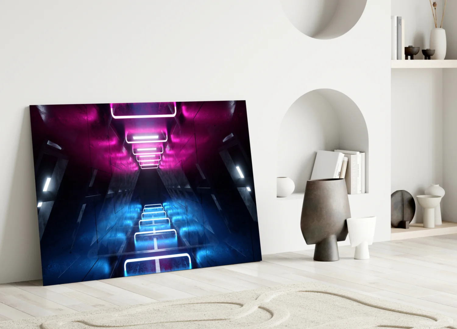 Pink Blue Neon Frame Tunnel Glass Wall Art - Image 3