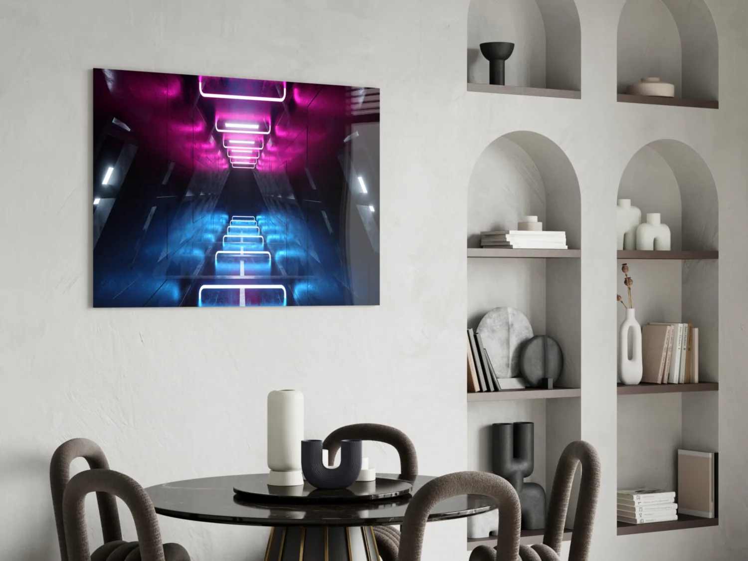 Pink Blue Neon Frame Tunnel Glass Wall Art - Image 5