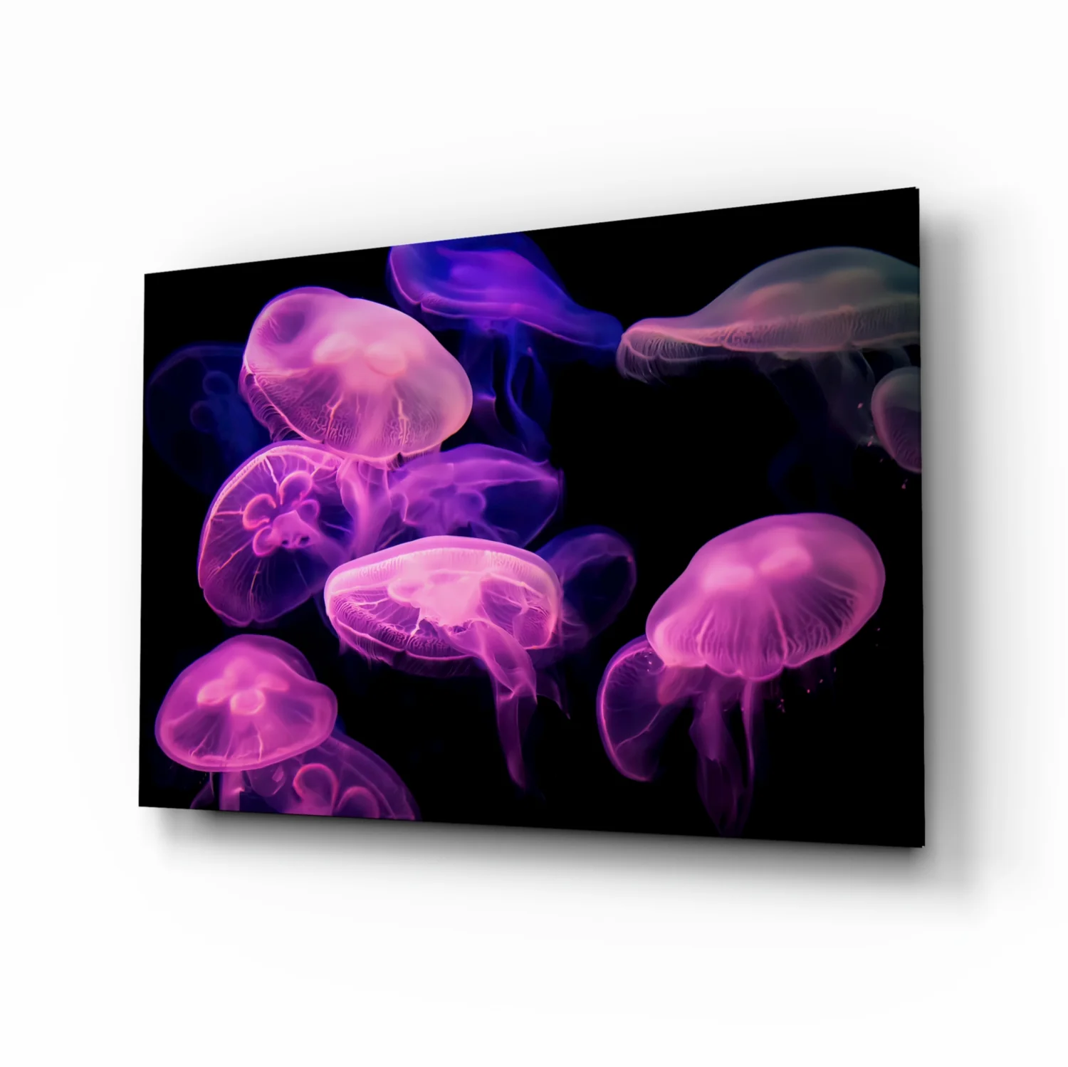 Pink Glowing Jellyfish Cluster Glass Wall Art - Image 2