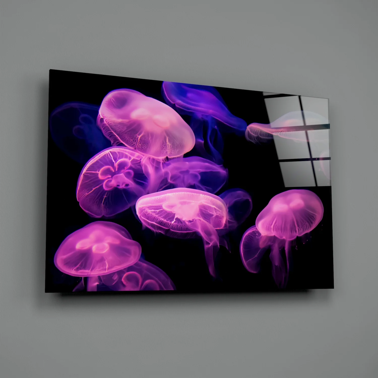 Pink Glowing Jellyfish Cluster Glass Wall Art - Image 3