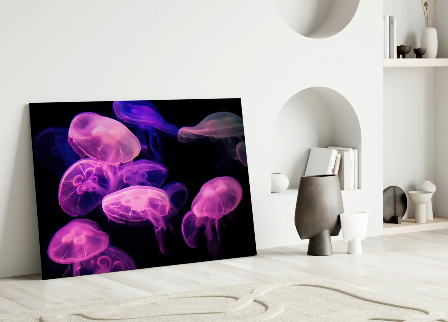 Pink Glowing Jellyfish Cluster Glass Wall Art - Image 4