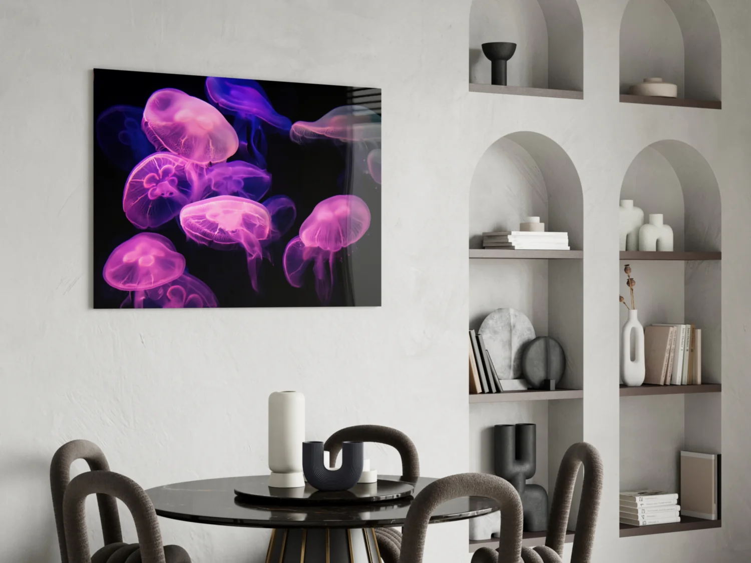 Pink Glowing Jellyfish Cluster Glass Wall Art - Image 6