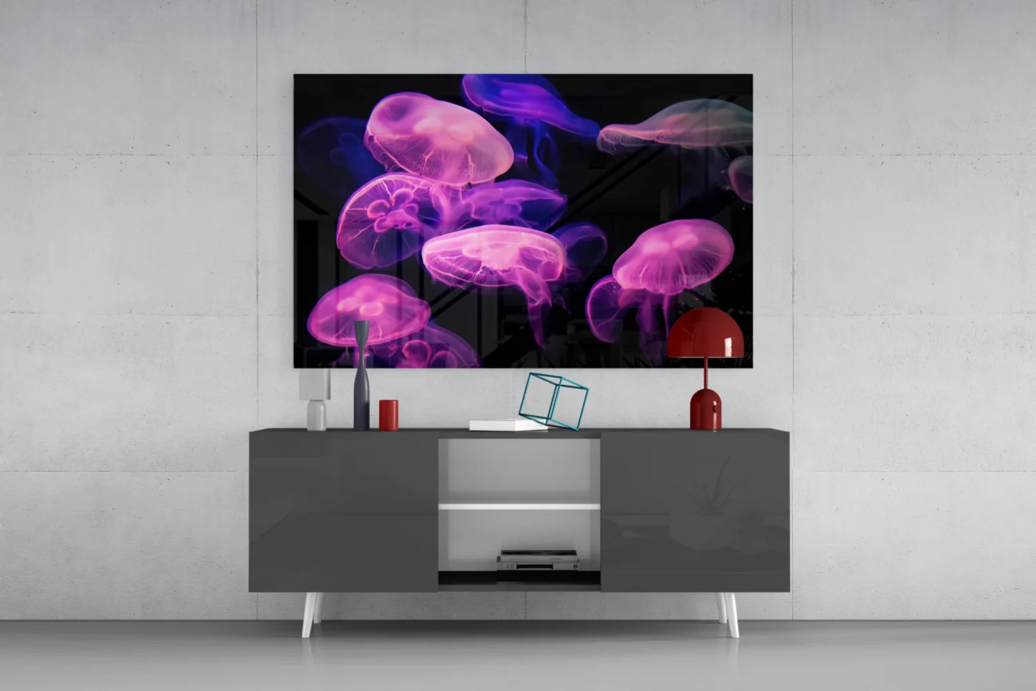 Pink Glowing Jellyfish Cluster Glass Wall Art - Image 9