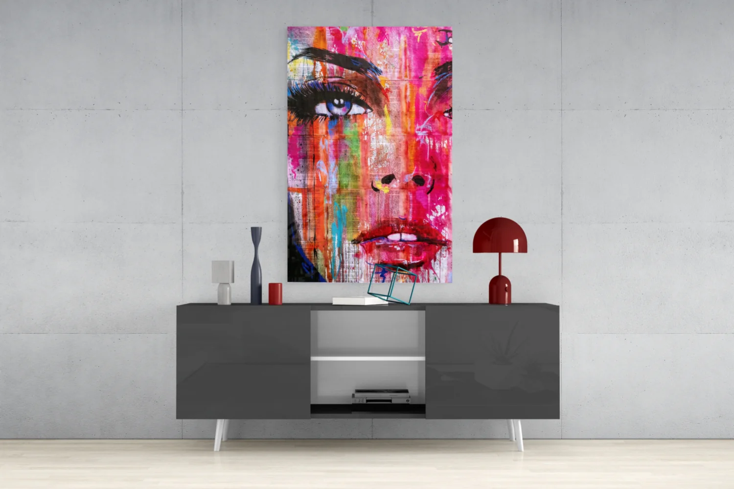 Pink Graffiti Pop Face Glass Wall Art - Image 9