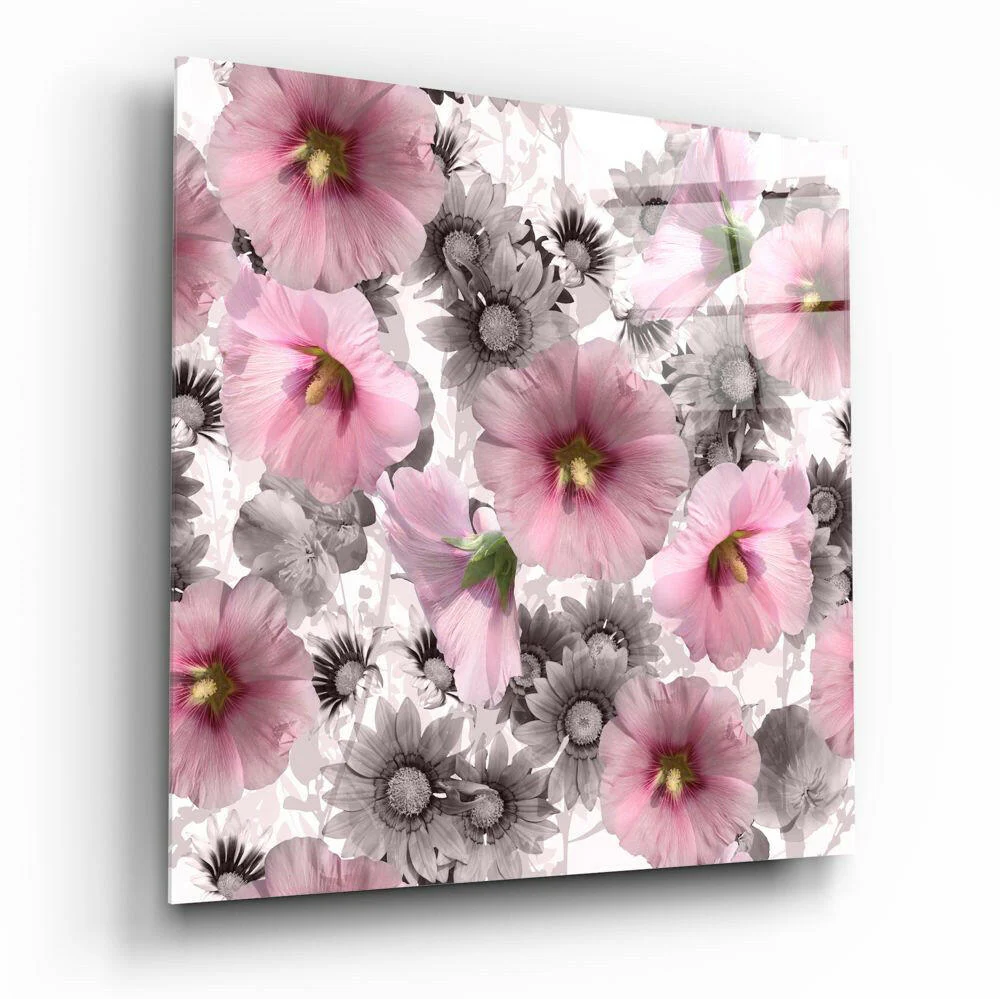 Pink Gray Hollyhock Glass Wall Art - Image 2