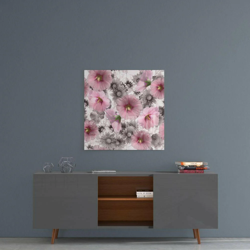 Pink Gray Hollyhock Glass Wall Art - Image 5