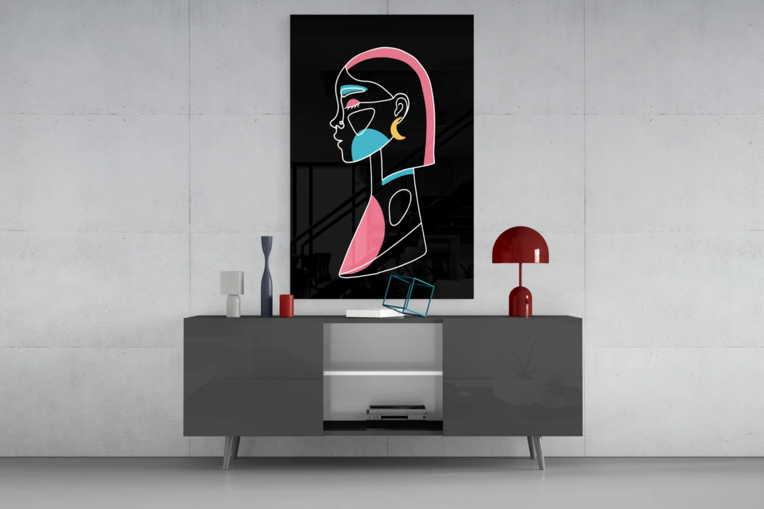 Pink Hair Profile Face Glass Wall Art - Image 8