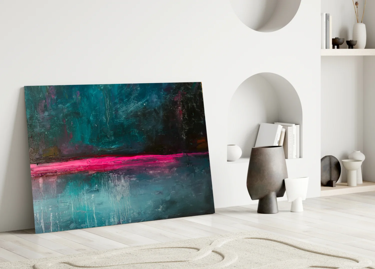 Pink Horizon Teal Abstract Glass Wall Art - Image 3