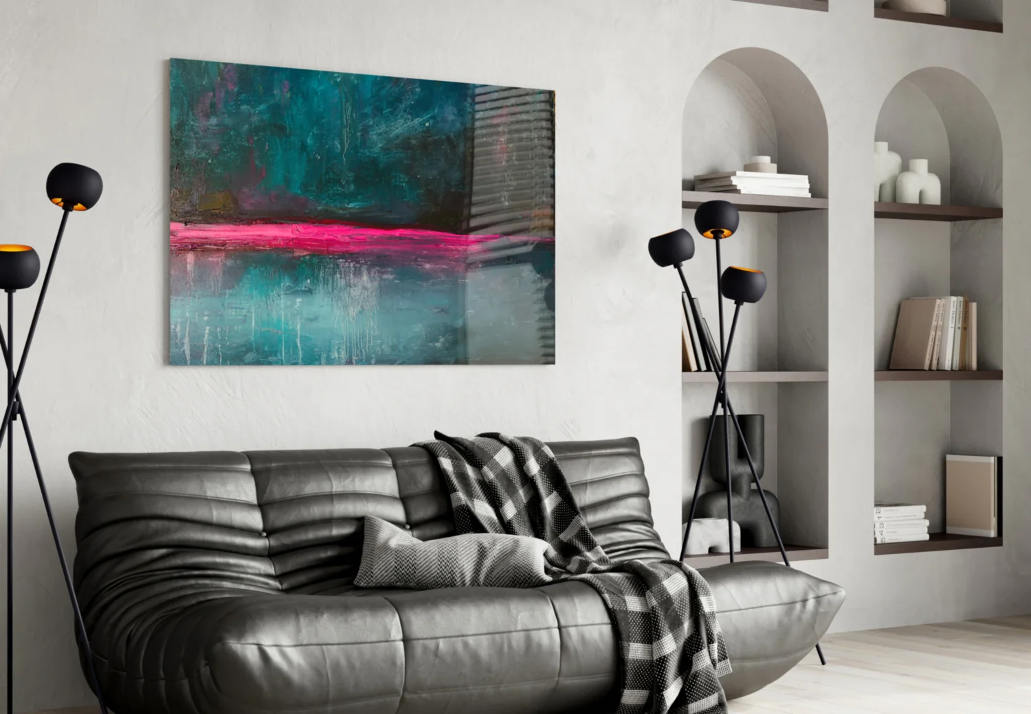 Pink Horizon Teal Abstract Glass Wall Art - Image 4