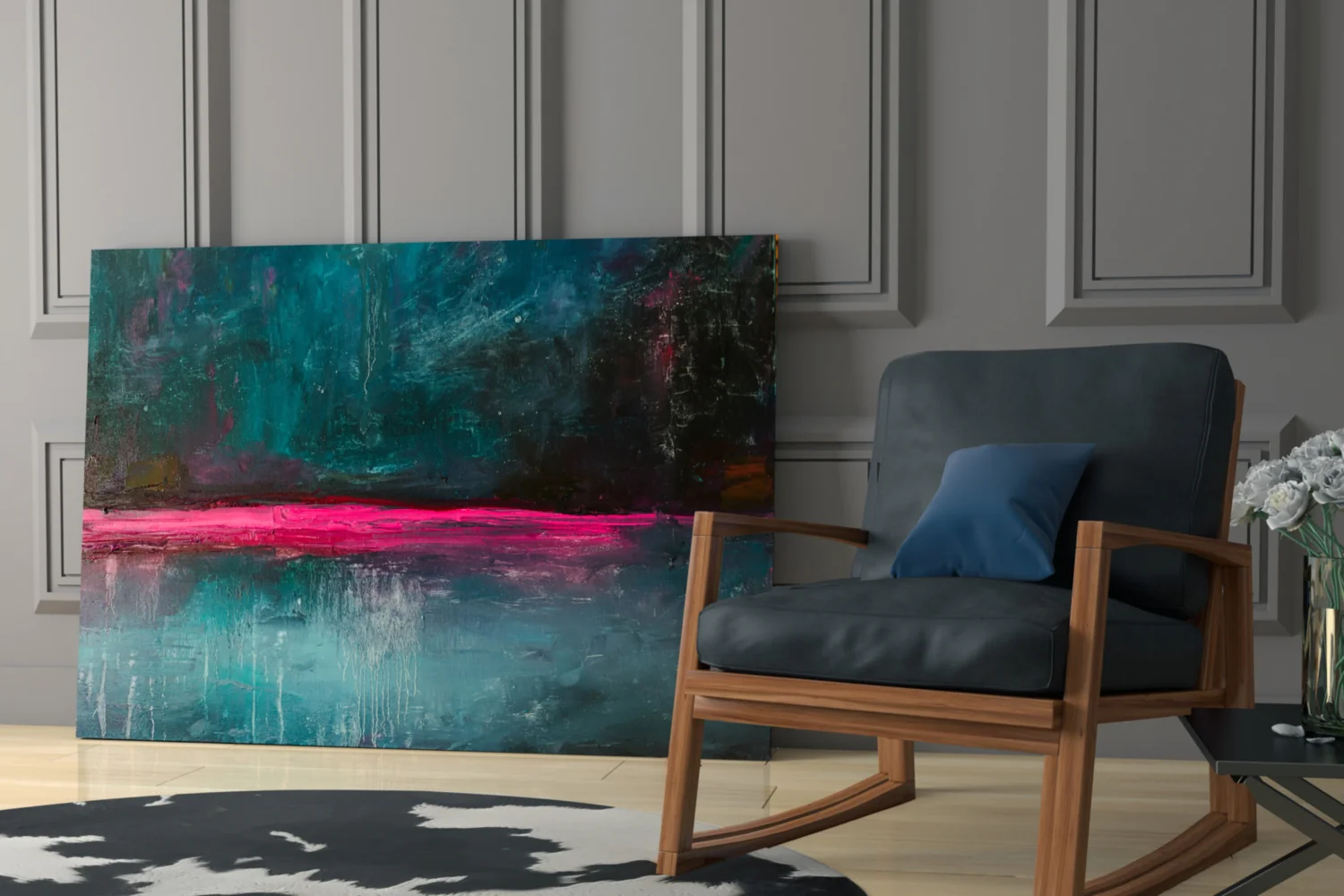 Pink Horizon Teal Abstract Glass Wall Art - Image 6