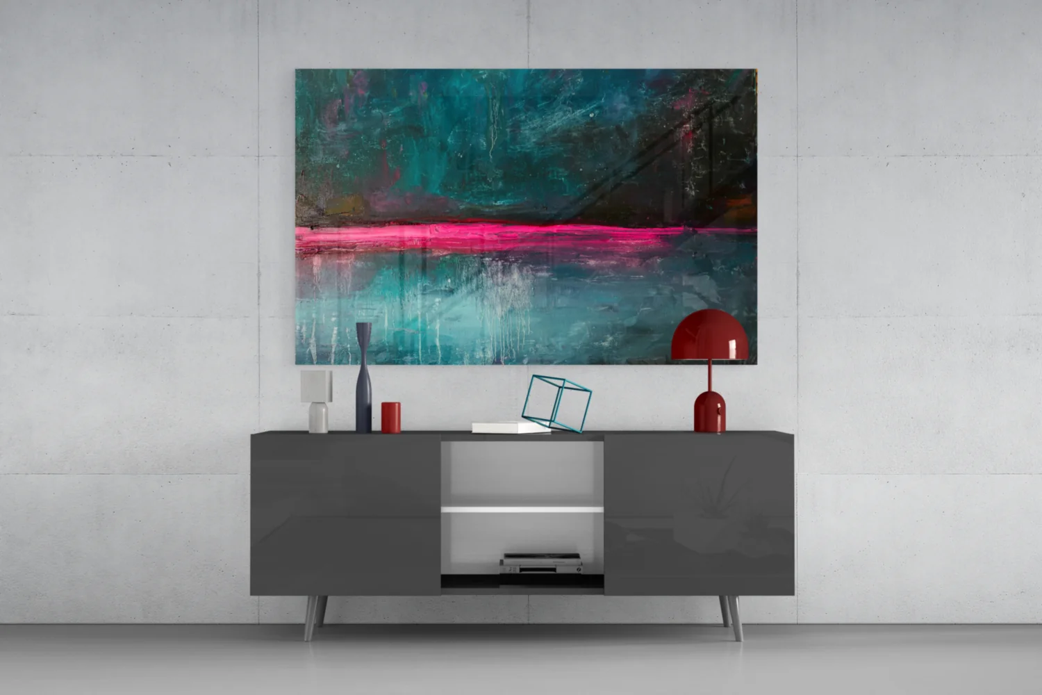 Pink Horizon Teal Abstract Glass Wall Art - Image 8