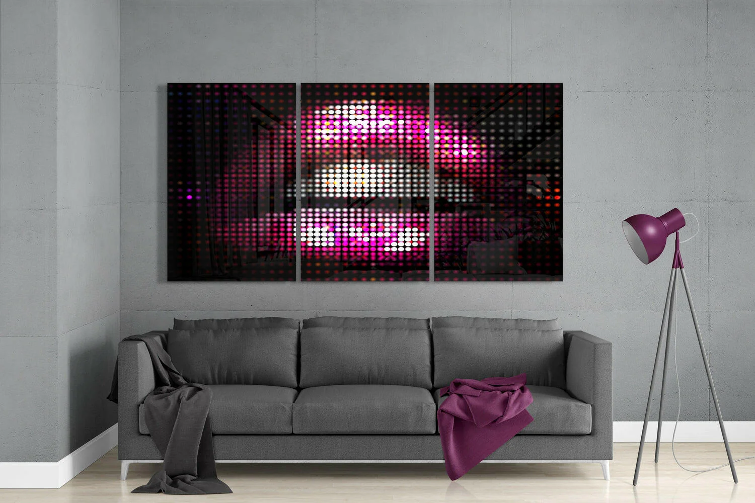 Pink LED Pixel Lips Glass Wall Art - Image 3