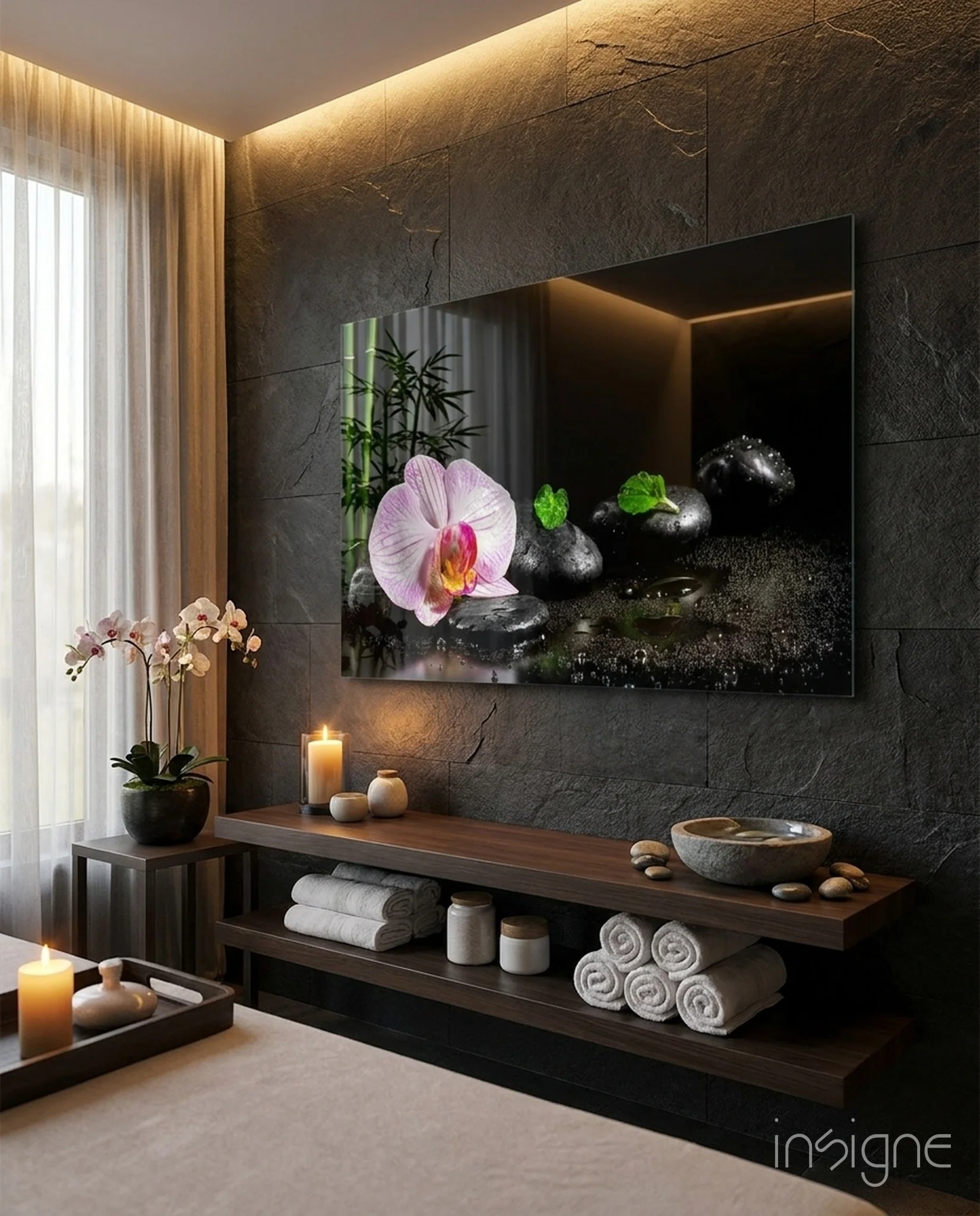 Pink Orchid Zen Stones Glass Wall Art