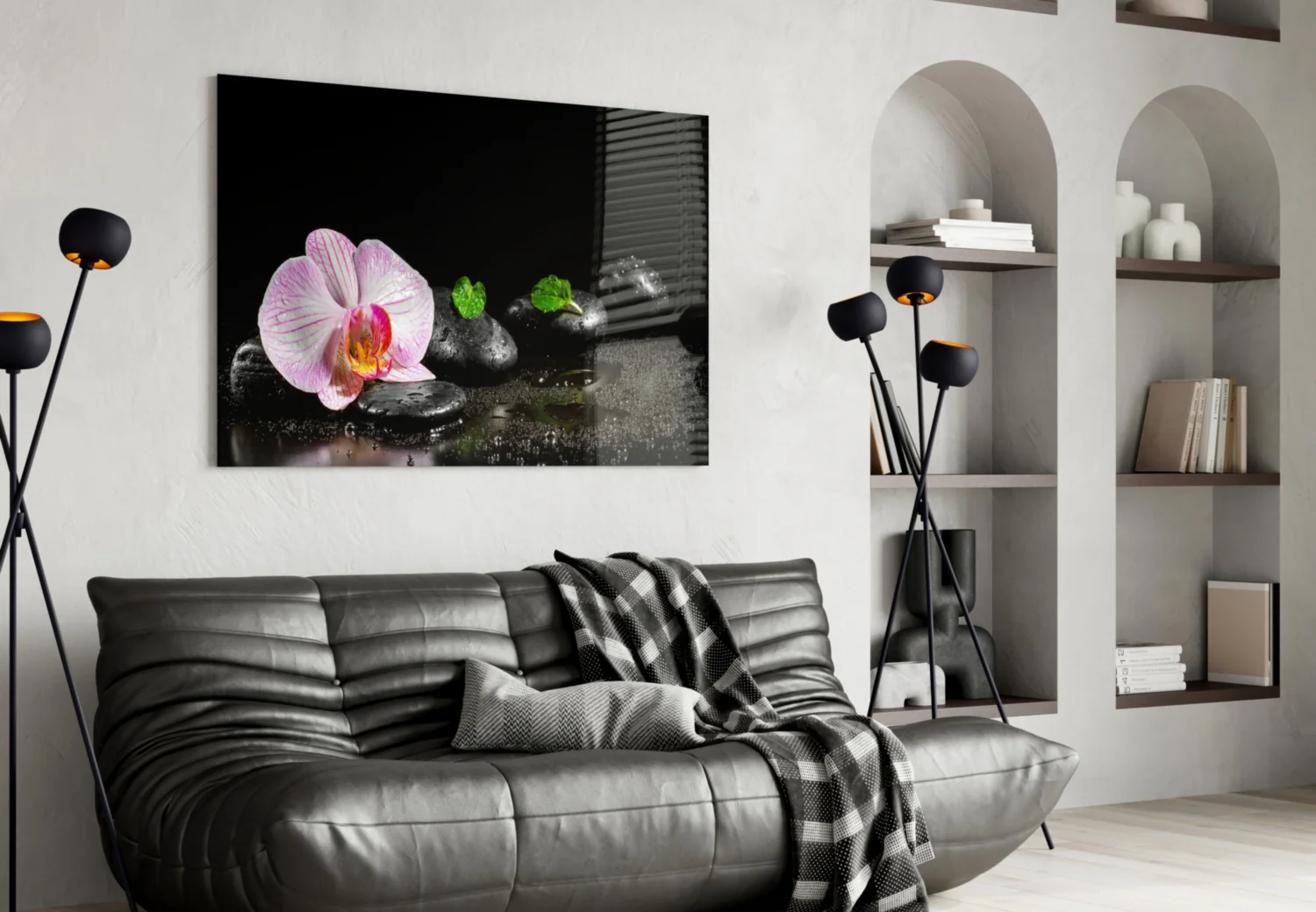 Pink Orchid Zen Stones Glass Wall Art - Image 5