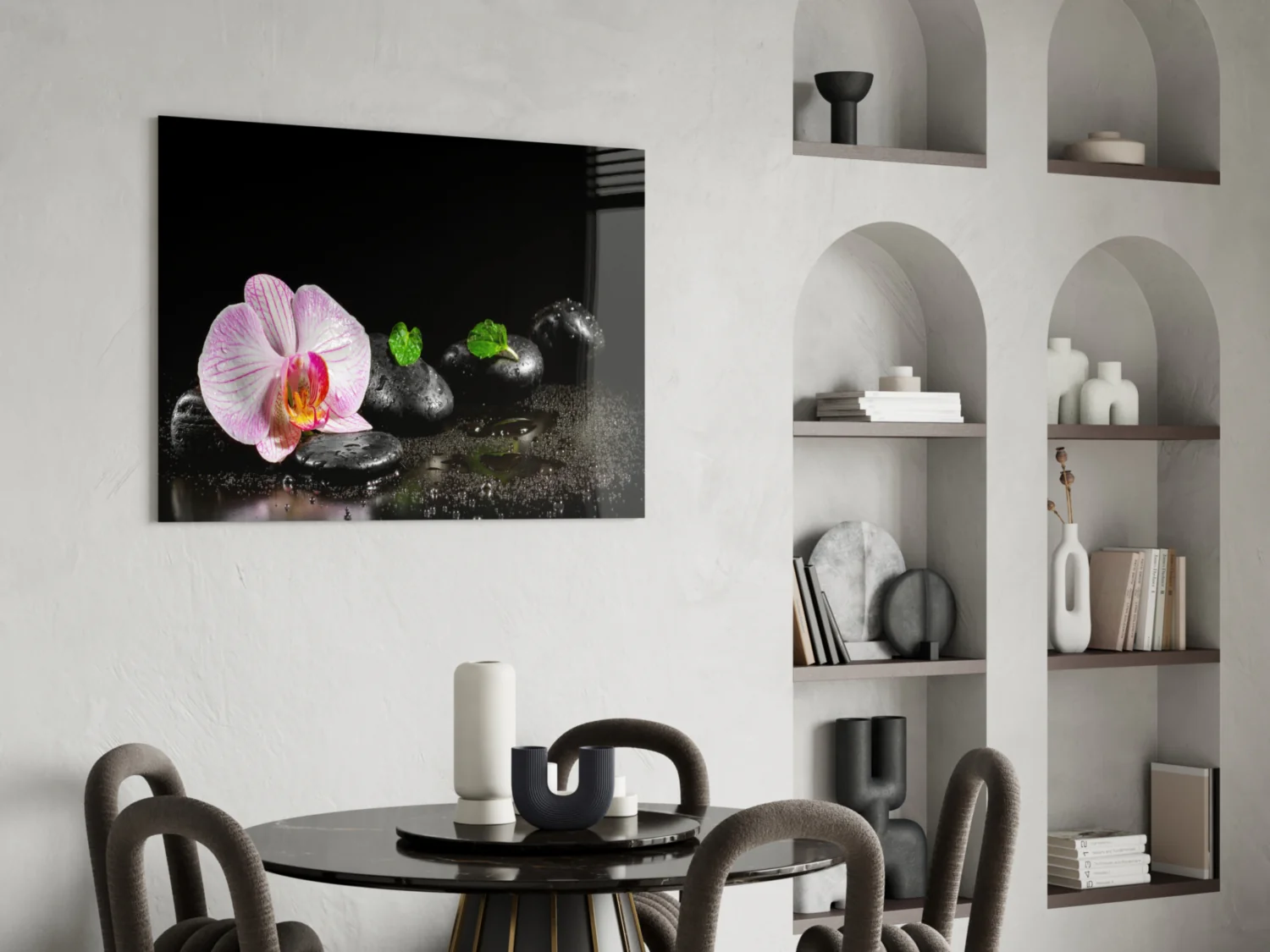 Pink Orchid Zen Stones Glass Wall Art - Image 6