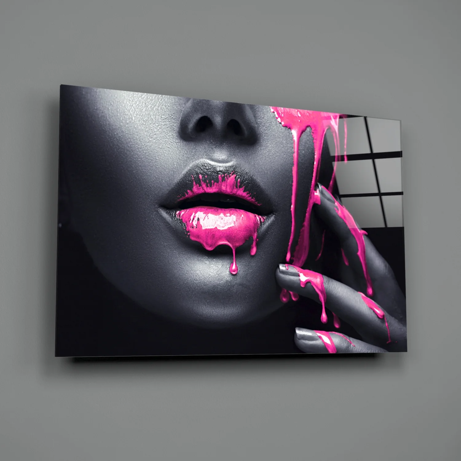 Pink Painted Woman Glass Wall Art - Image 2