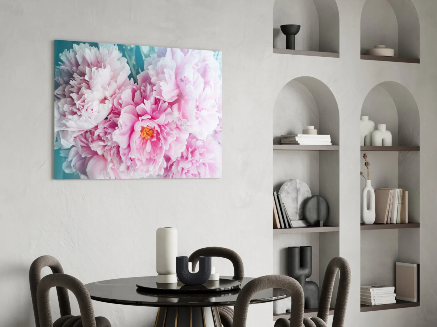 Pink Peony Bunch Teal Glass Wall Art - Image 6