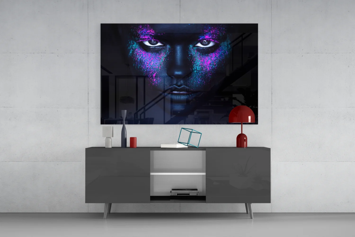 Pink Teal Powder Dark Woman Glass Wall Art - Image 8