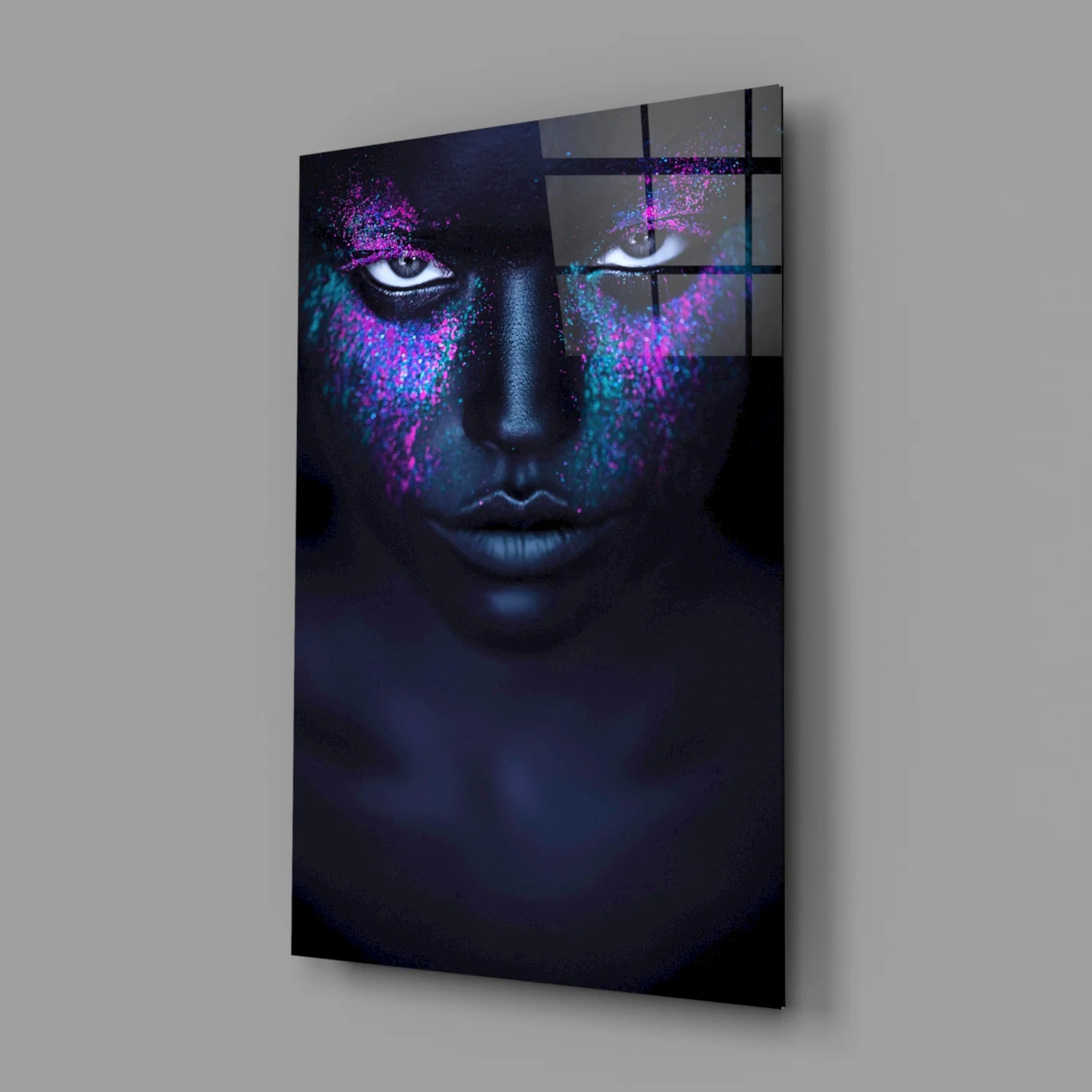 Pink Turquoise Powder Woman Glass Wall Art - Image 2